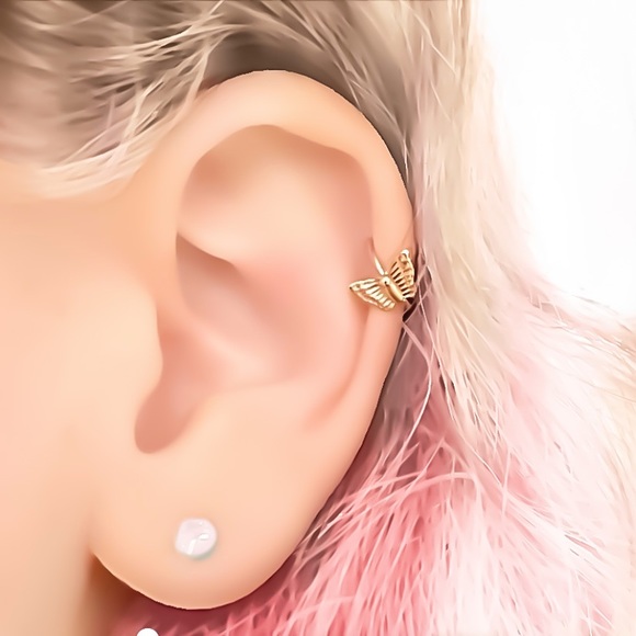 20G Butterfly Helix Cartilage Hoop Earring 925 Sterling Silver & 14K Gold Filled - Picture 3 of 9